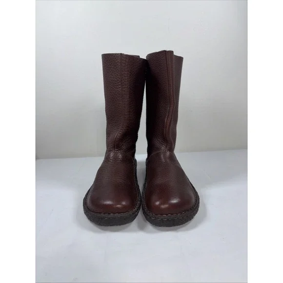 BORN Womens 9.5M Brown Pebbled Leather Boots W6807 Calf High Slouch Comfort Chic - Picture 3 of 14